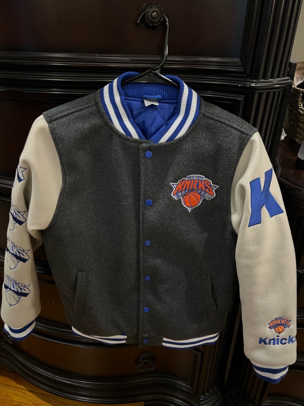 Kids Wool-Blend Varsity Jacket - Gray & Cream